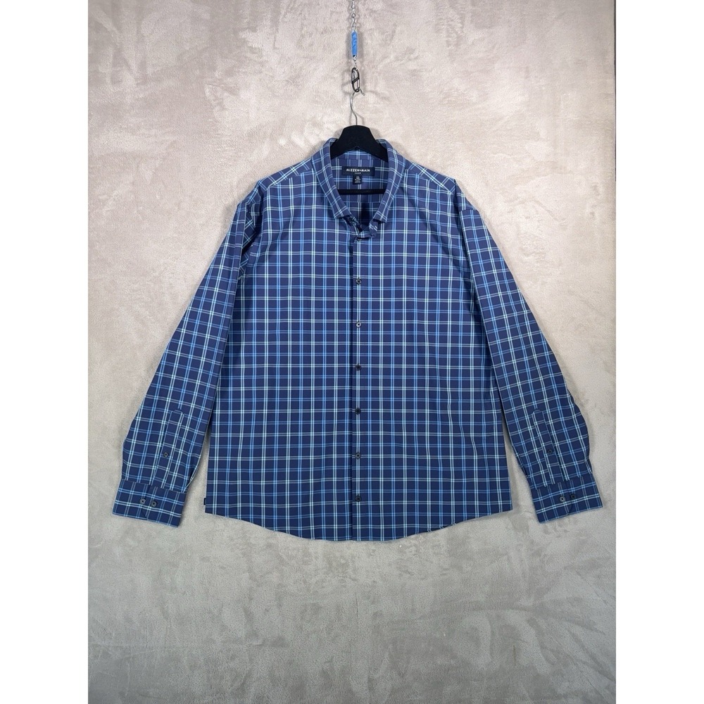 Mizzen + Main Leeward Dress Shirt Mens Size XXL Blue Plaid Performance Stretch